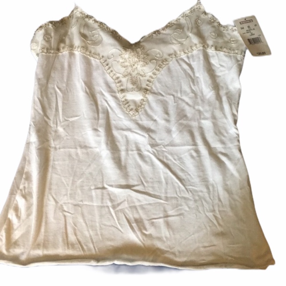NWT Clue lace jewel cami tank top L white bling